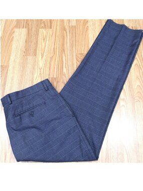 36x34 BANANA REPUBLIC SLIM FIT POLY/RAYON/SPANDEX PANTS NAVY GLEN PLAID